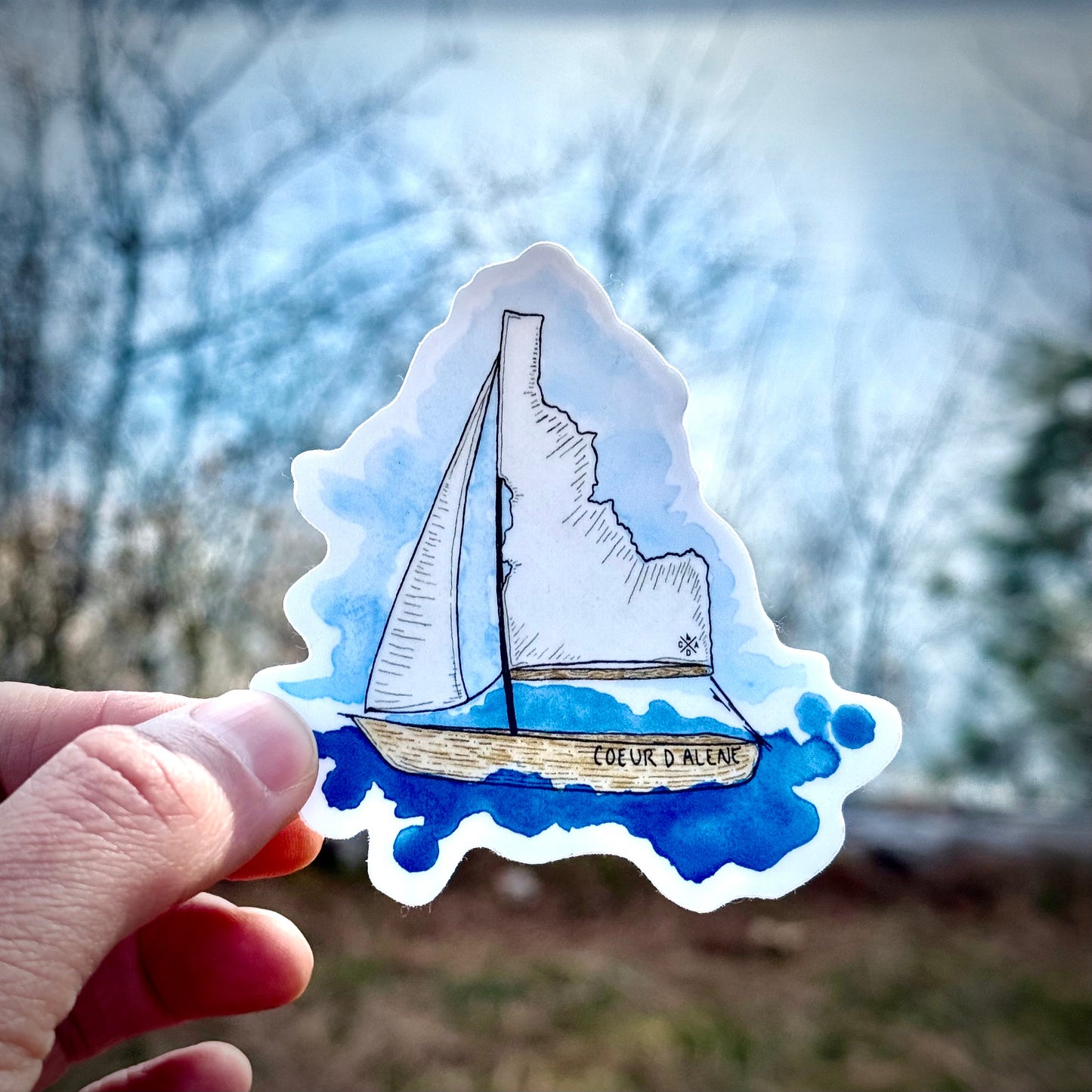 Watercolor Coeur d'Alene Sailboat Sticker