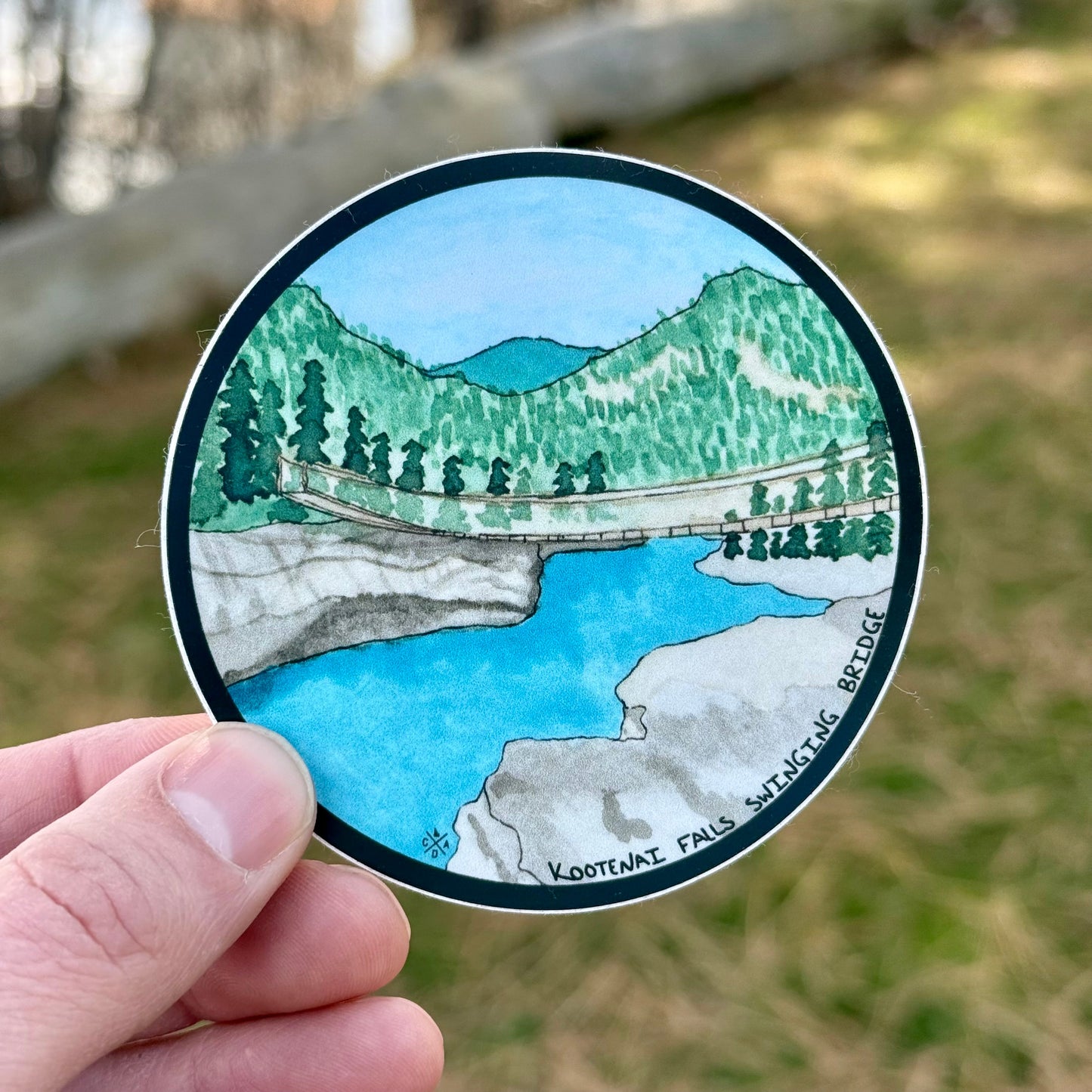 Kootenai Falls Swinging Bridge Watercolor Sticker