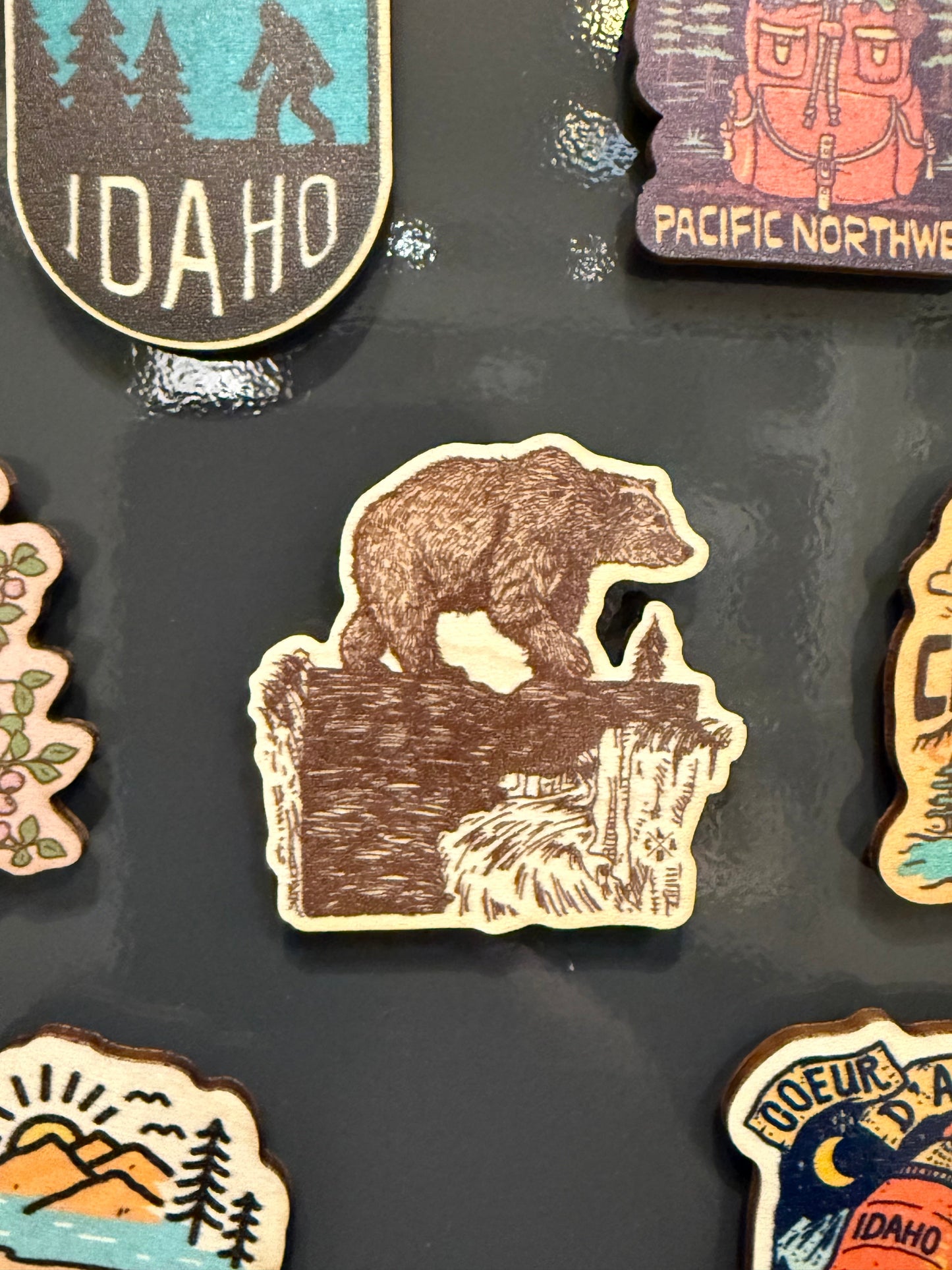 Idaho Bear Crossing - Wooden Magnet (Printed)