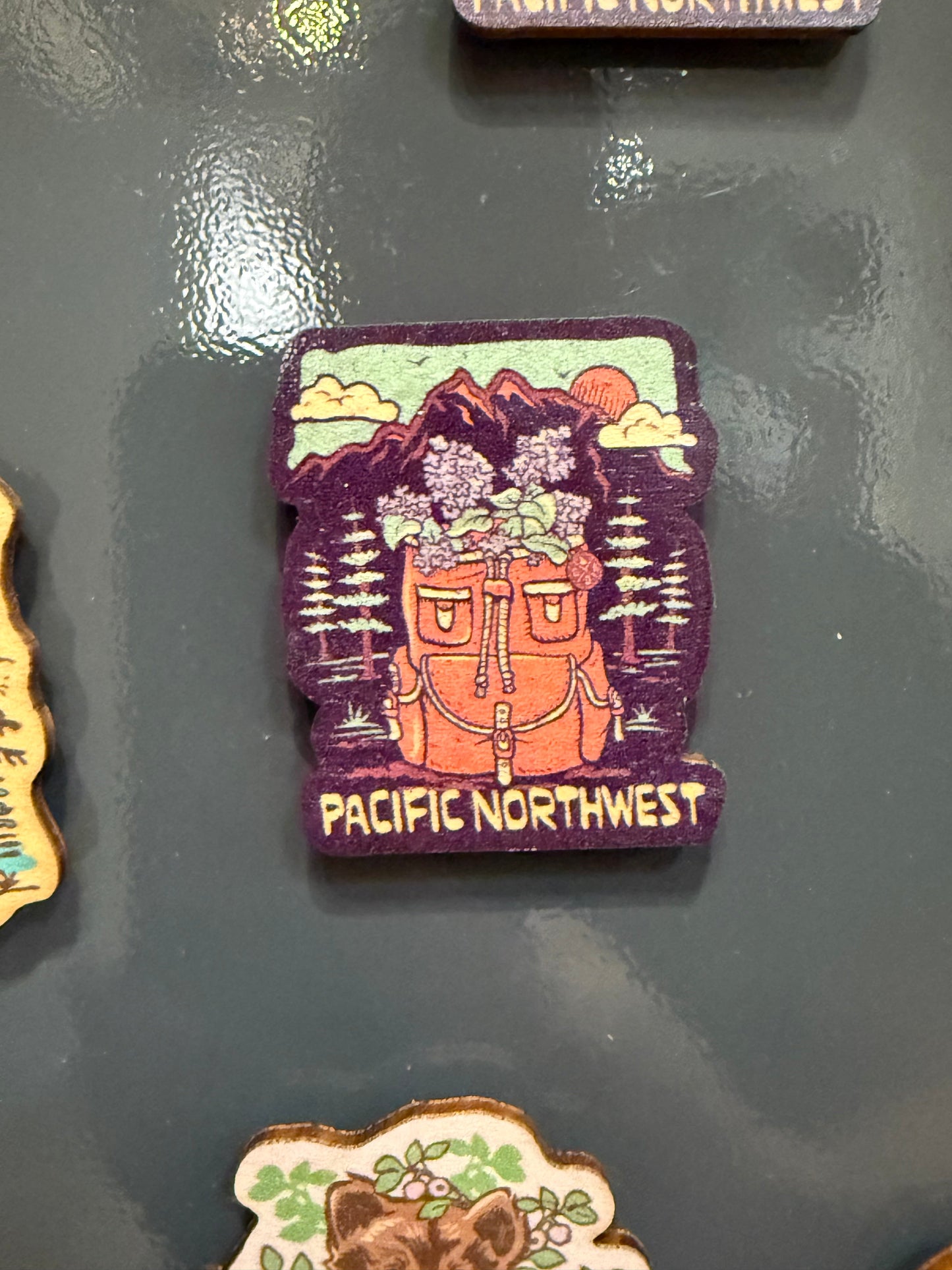 Pacific Northwest Flower Backpack - Wooden Magnet (Printed)