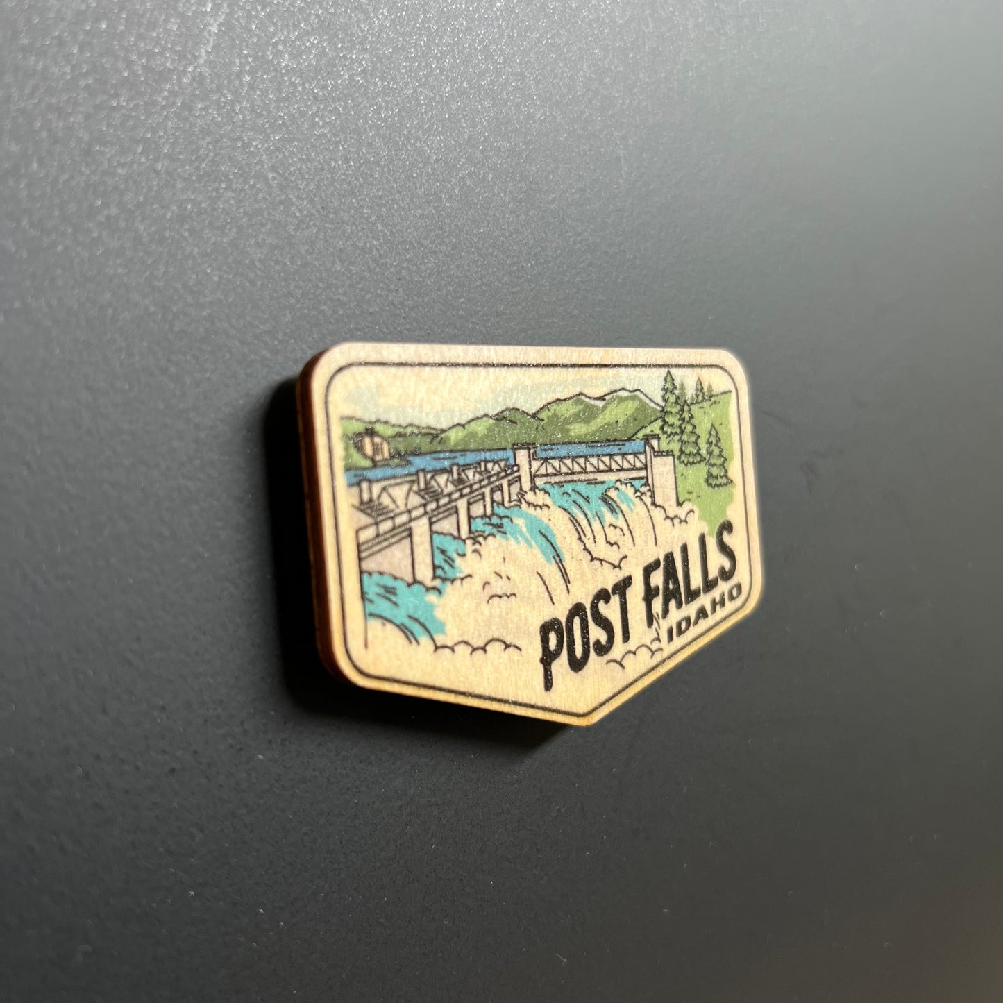 Post Falls Idaho Dam - Wooden Magnet (Printed)