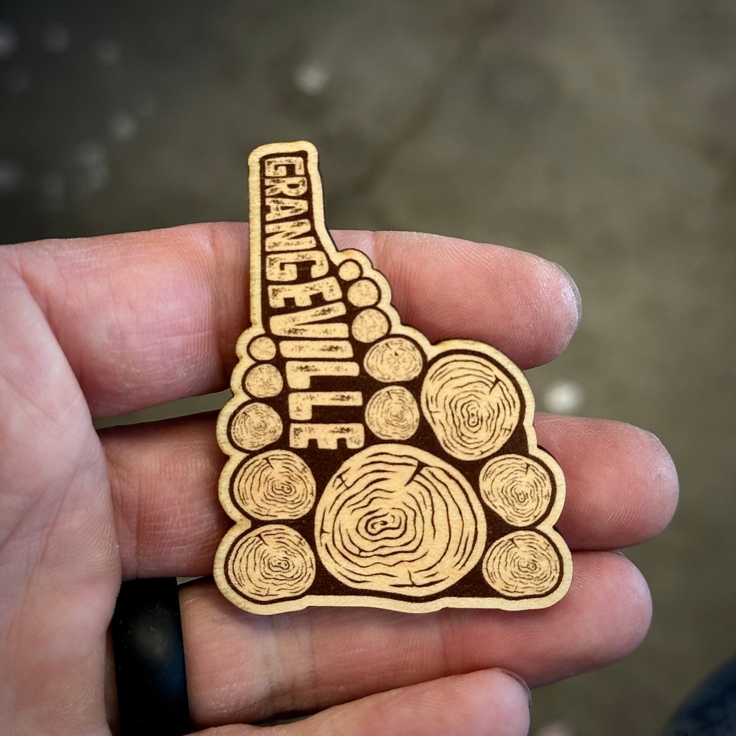 Grangeville Idaho Log Stack Wooden Magnet (Printed)