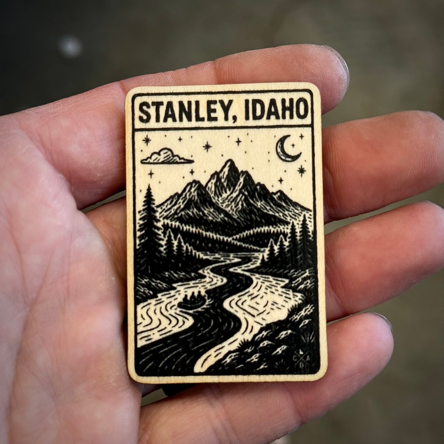 Stanley Idaho Night Cruise Wooden Magnet (Printed)