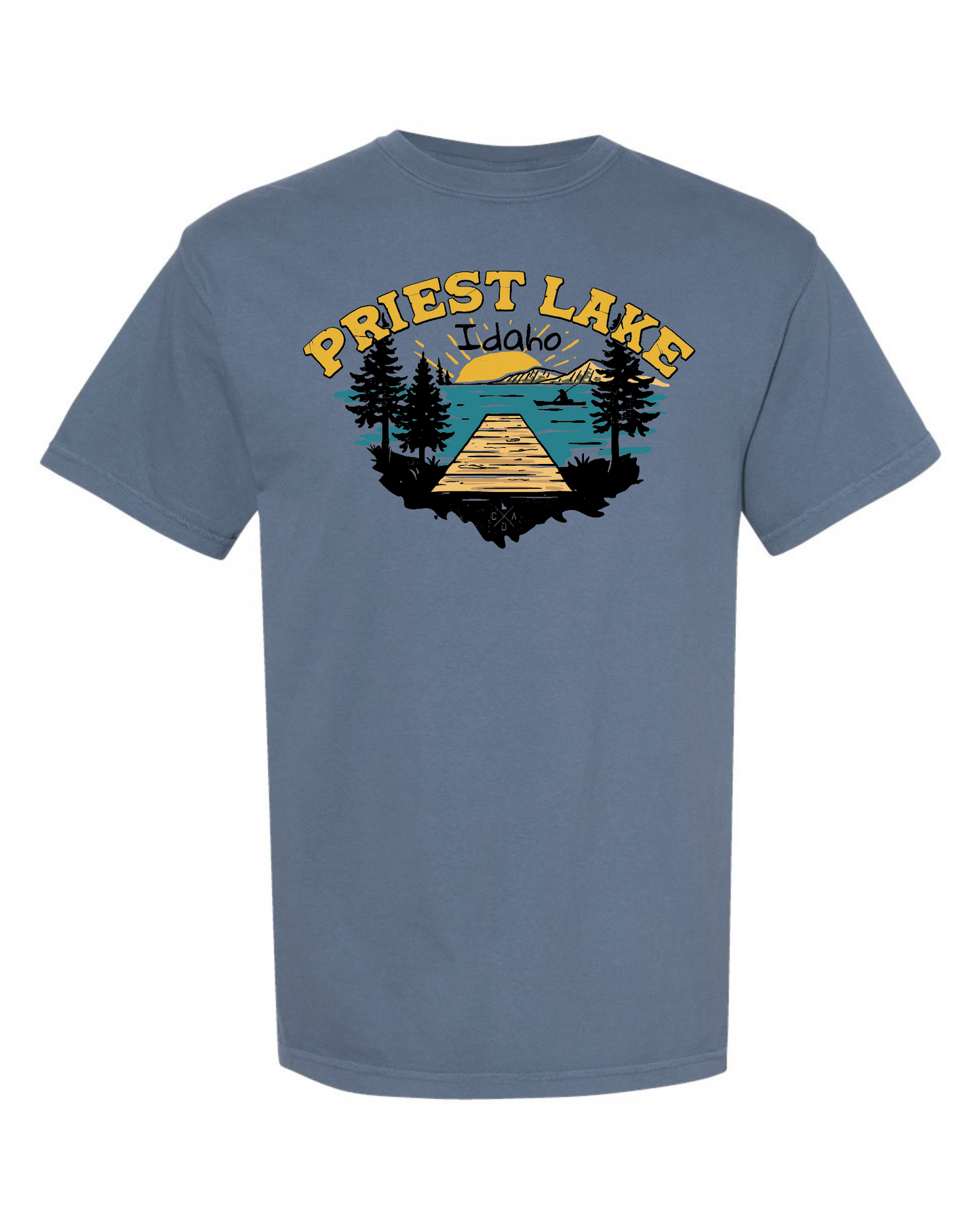 Priest Lake Idaho Tee - Blue Jean (100% Cotton)