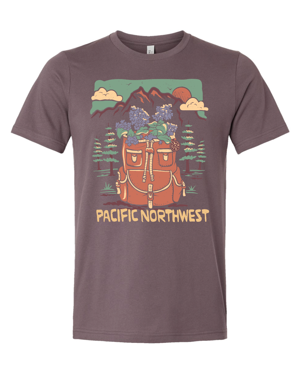 Pacific Northwest Flower Backpack Tee - Purple Storm (100% Cotton)