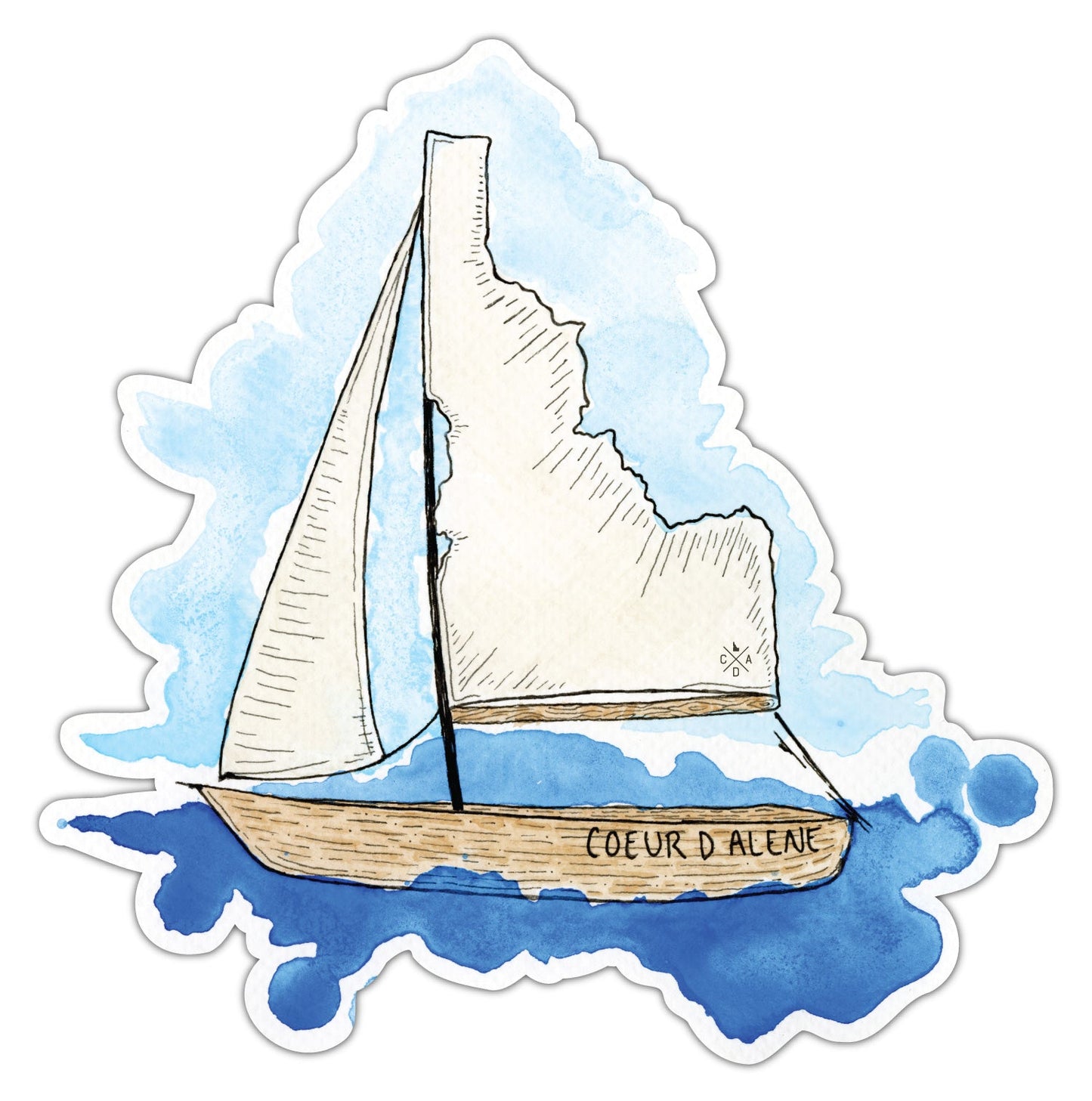 Watercolor Coeur d'Alene Sailboat Sticker