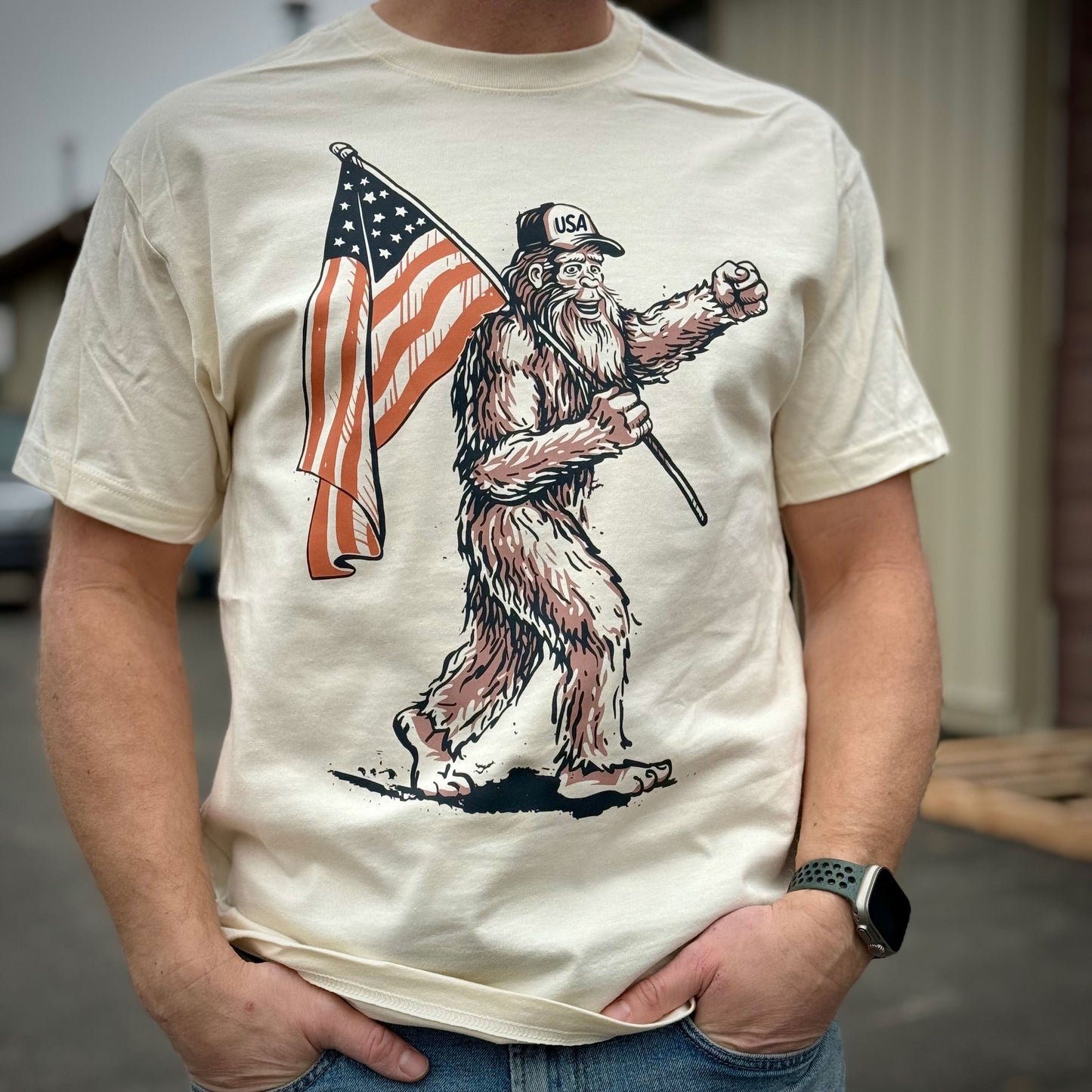 Bigfoot USA Flag Tee - Natural (100% Cotton)