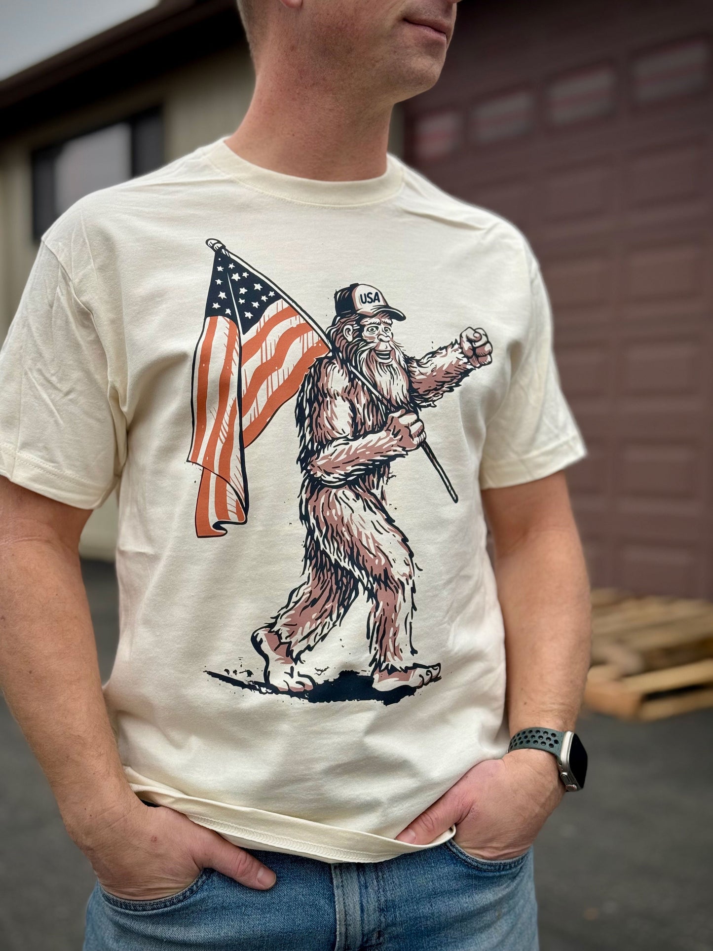 Bigfoot USA Flag Tee - Natural (100% Cotton)
