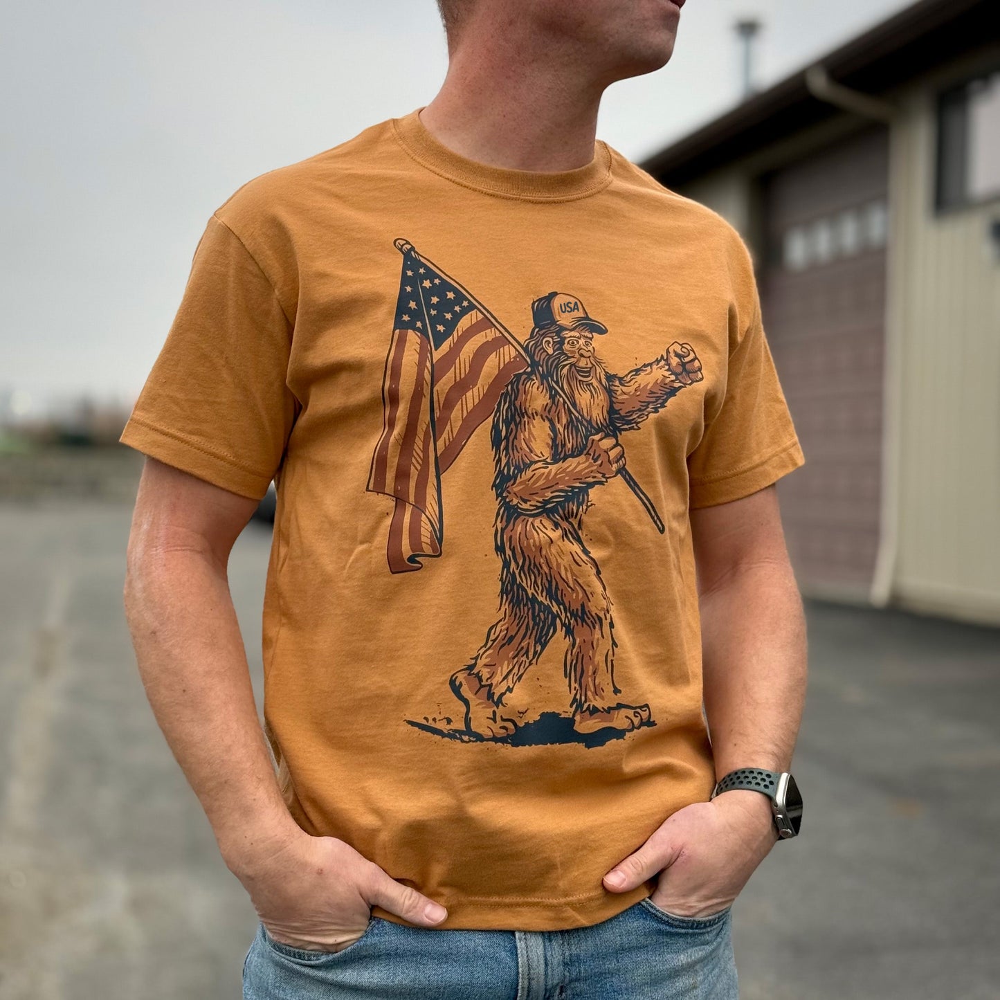Bigfoot USA Flag Tee - Toast (100% Cotton)