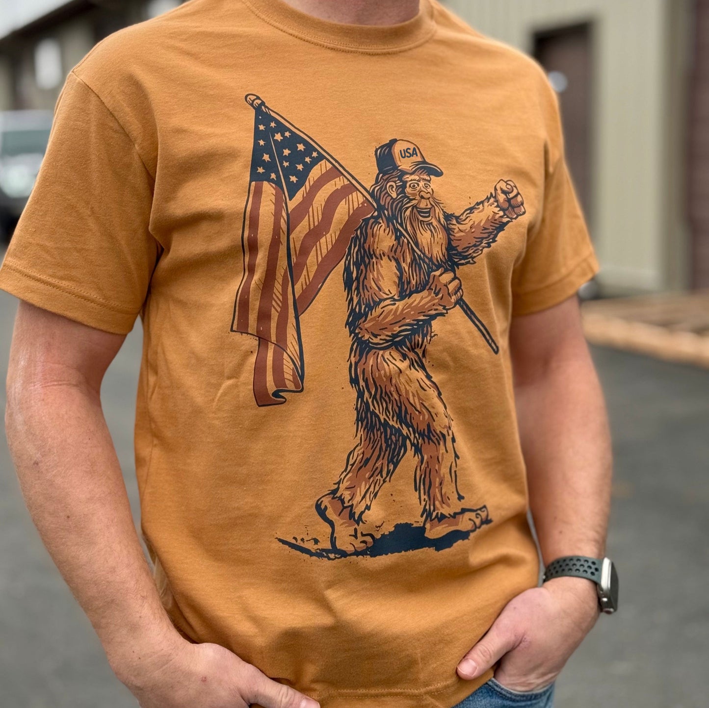 Bigfoot USA Flag Tee - Toast (100% Cotton)