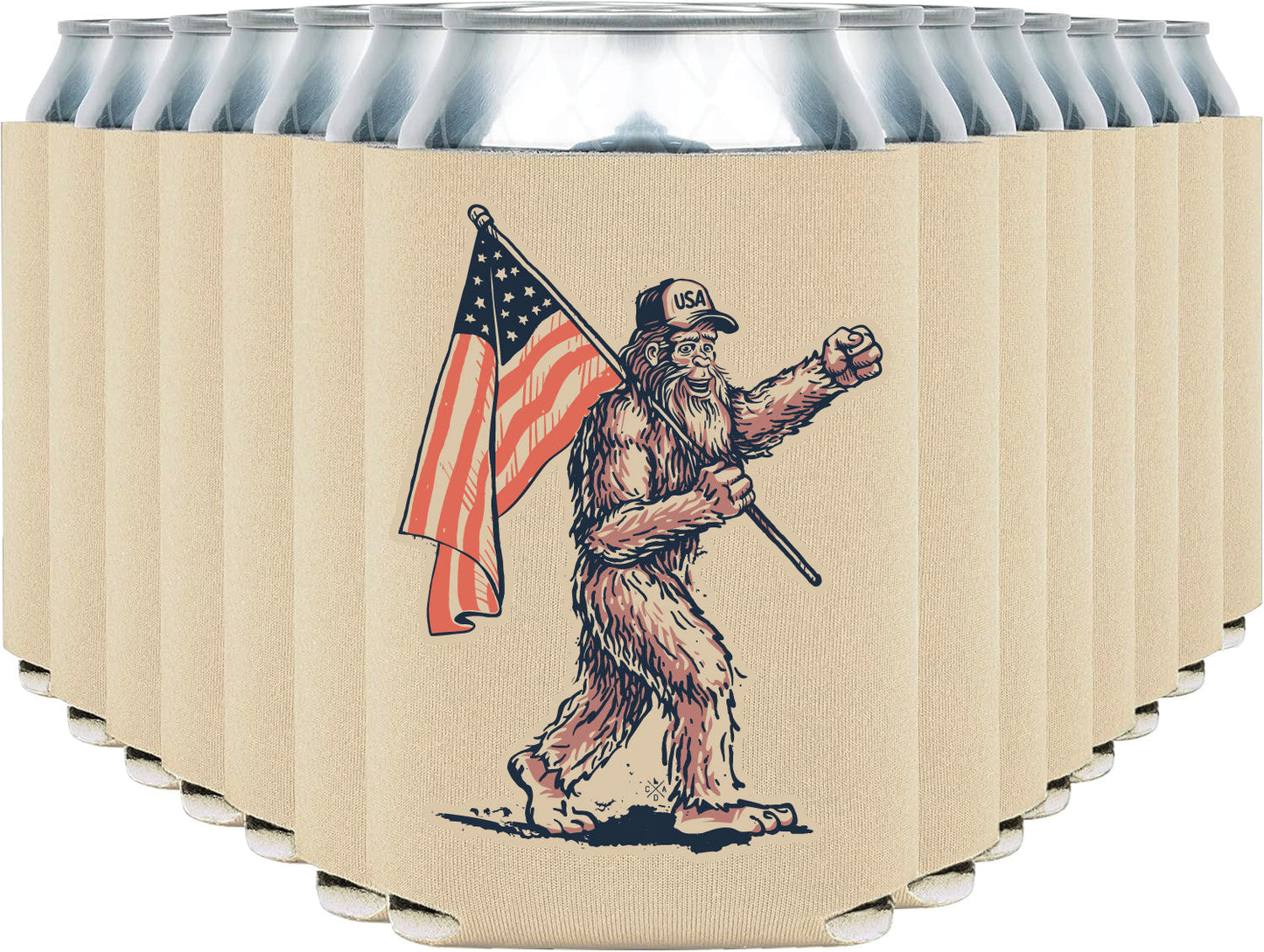 Bigfoot USA Flag Foam Can Cooler (Sand)