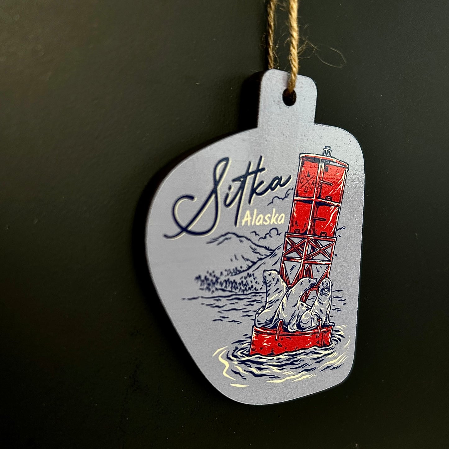 Sitka Alaska Red Buoy Wooden Ornament