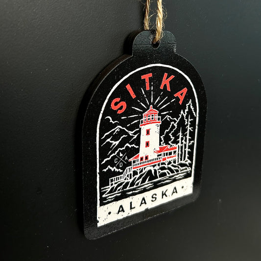 Rugged Sitka Lighthouse Wooden Ornament