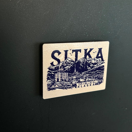Sitka Alaska Skyline Wooden Magnet