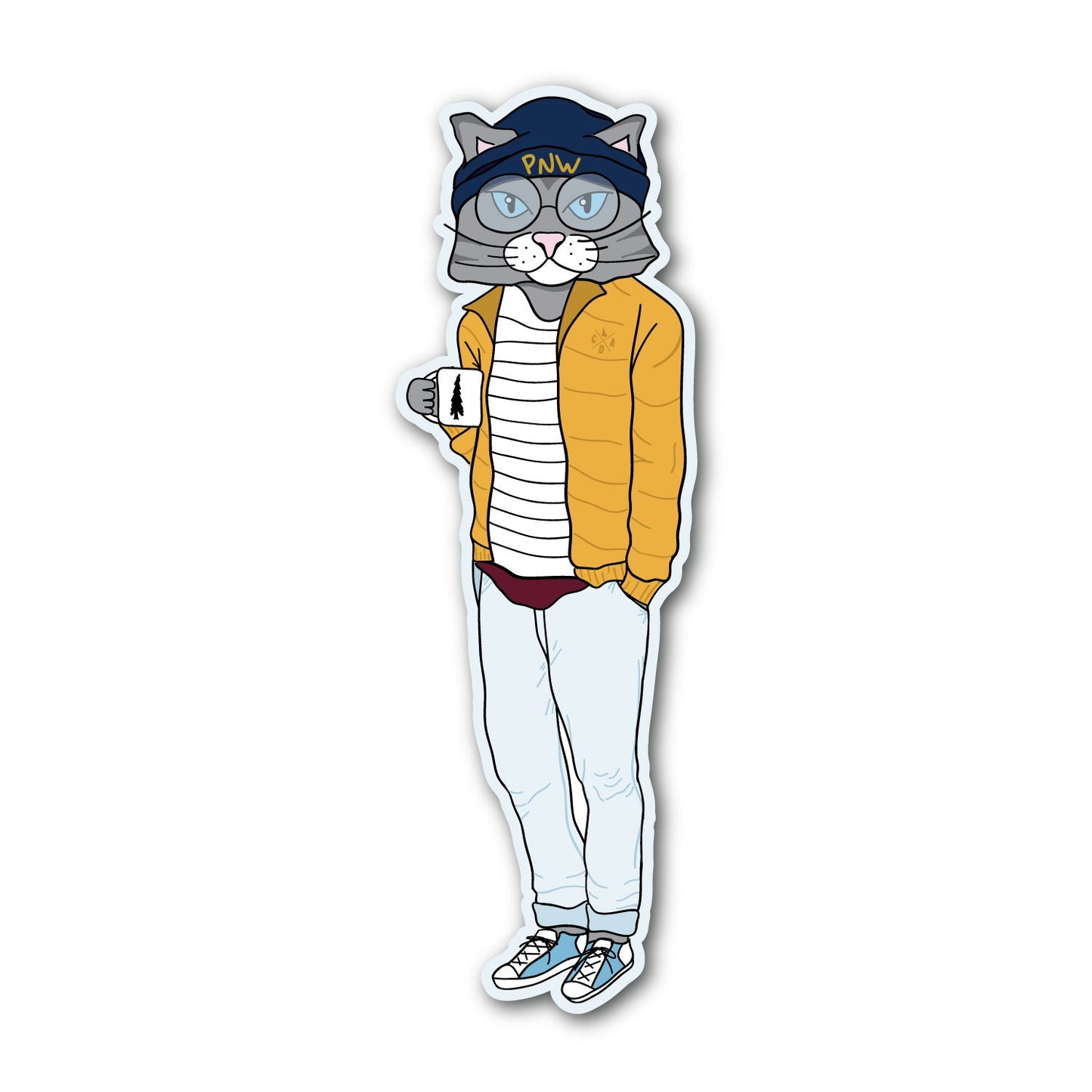 PNW Hipster Cat Sticker