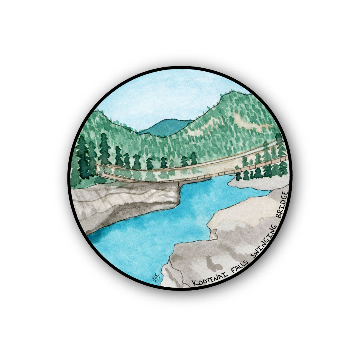 Kootenai Falls Swinging Bridge Watercolor Sticker