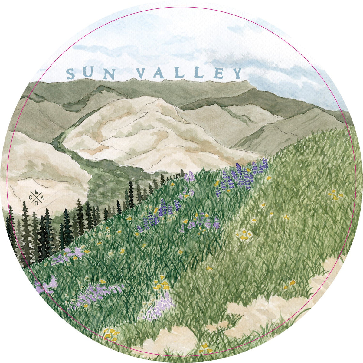 Watercolor Sun Valley Idaho Sticker